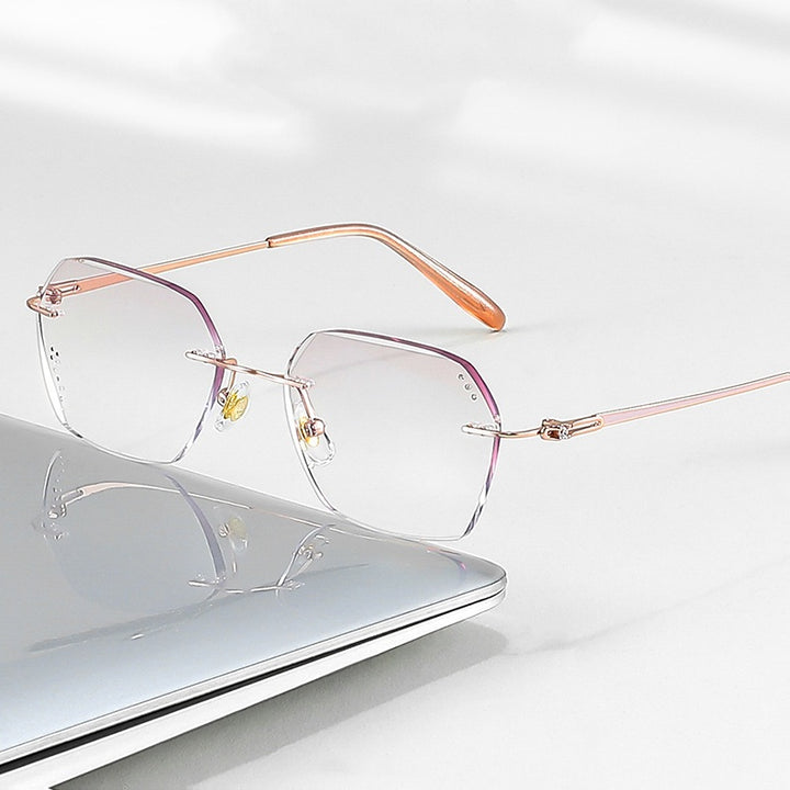 Chashma Ochki Womens Rimless Flat Top Polygon Titanium Eyeglasses 886005 — view 2 | Chashma Ochki at FuzWeb