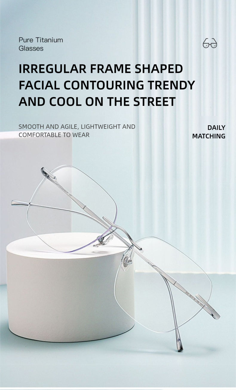 Kansept Unisex Rimless Square Polygon Titanium Reading Glasses 8911/12 — view 2 | Kansept at FuzWeb