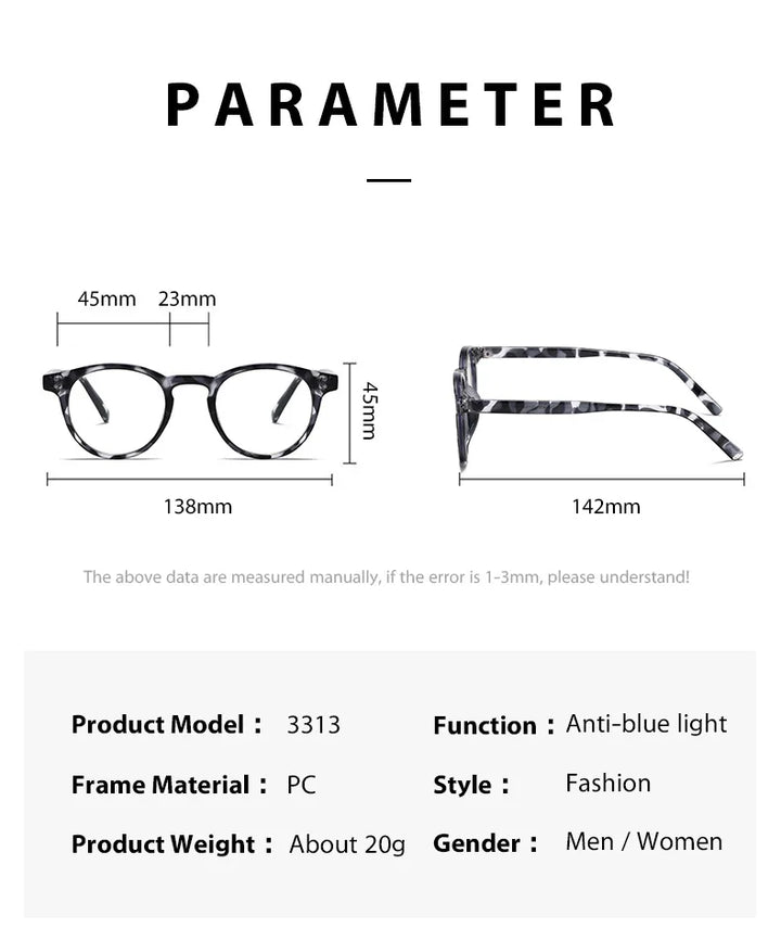 Kocolior Unisex Full Rim Round Acetate Hyperopic Reading Glasses 3313 — view 20 | Kocolior at FuzWeb