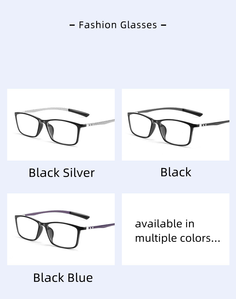 Kocolior Unisex Full Rim Square Carbon Fibre Tr 90 Hyperopic Reading Glasses 0017.