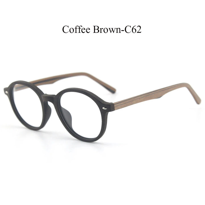 Hdcrafter Unisex Full Rim Round Oval Wood Metal Frame Eyeglasses 4237.