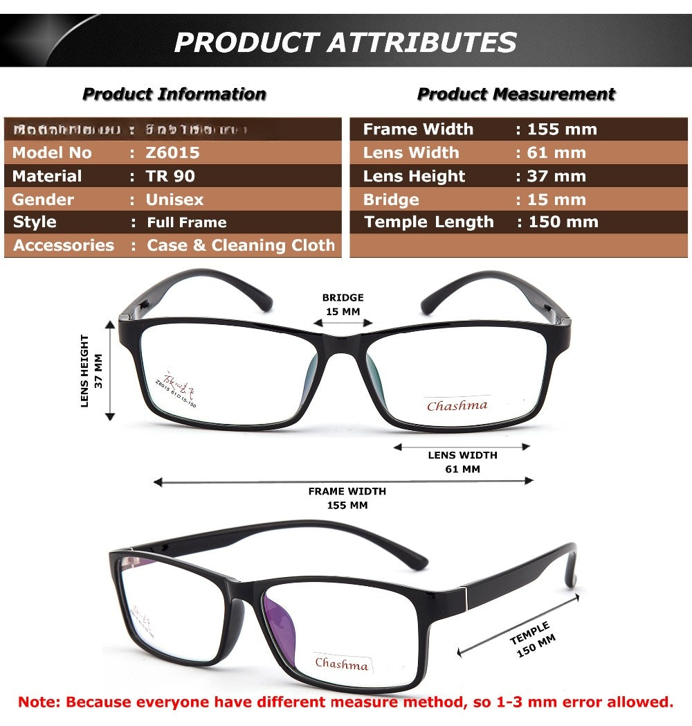 Chashma Mens Full Rim Square Tr 90 Eyeglasses 6015 — view 1 | Chashma at FuzWeb
