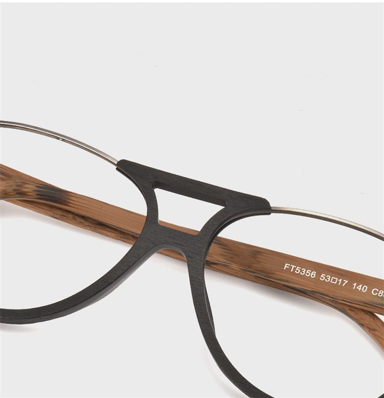 Hdcrafter Unisex Full Rim Square Double Bridge Wood Alloy Eyeglasses Ft5356.