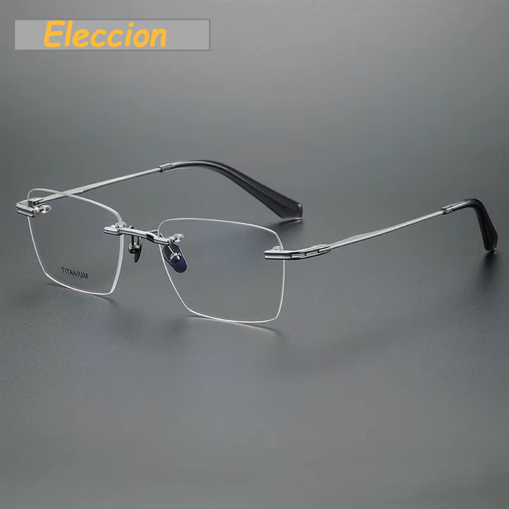 Eleccion Men's Rimless Square Polygon Titanium Eyeglasses 480957 Rimless Eleccion Silver