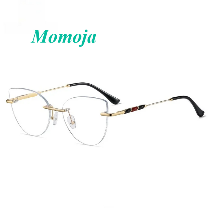 Momoja Women's Rimless Oval Cat Eye Alloy Eyeglasses 97739