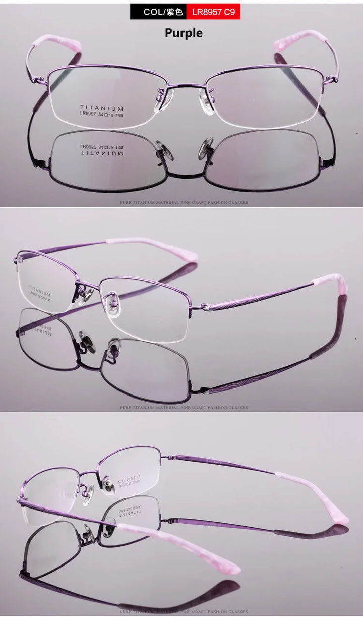 Womens Titanium Semi Rim Frame Eyeglasses Lr8957 — view 11 | Bclear at FuzWeb