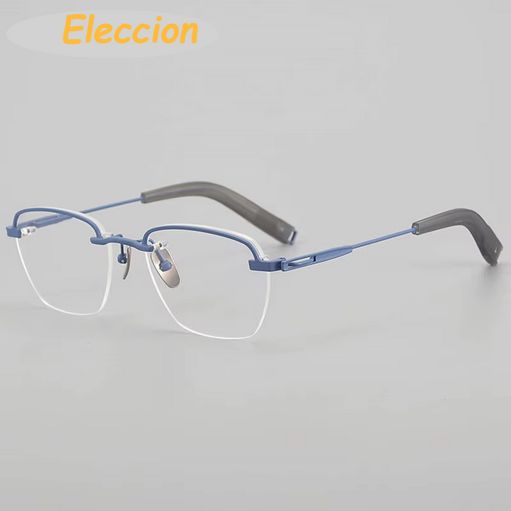 Eleccion Unisex Rimless Flat Top Polygon Titanium Eyeglasses 94423 Rimless Eleccion Blue