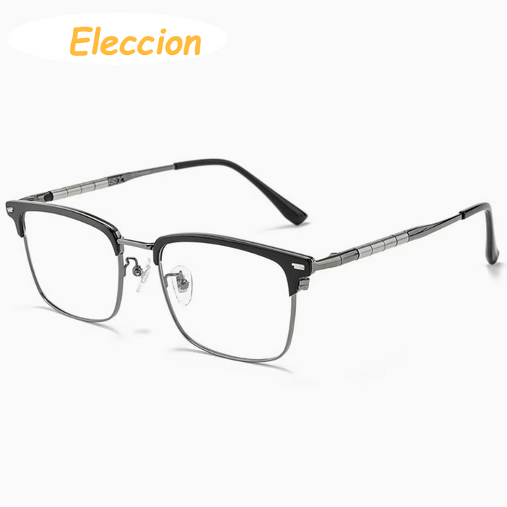 Eleccion Unisex Full Rim Square Titanium Acetate Eyeglasses 69839 Full Rim Eleccion Black - Gun