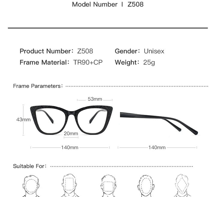 Hotochki Womens Full Rim Cat Eye TR-90 Resin Acetate Frame Eyeglasses Z508 — view 16 | Hotochki at FuzWeb