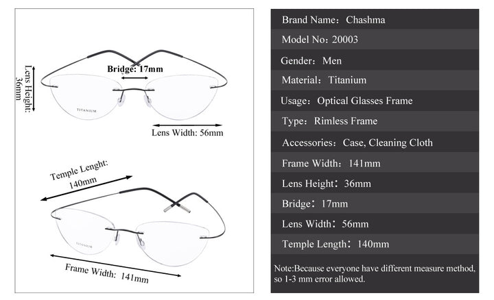 Chashma Ottica Unisex Rimless Cat Eye Titanium Eyeglasses 720003 — view 2 | Chashma Ottica at FuzWeb
