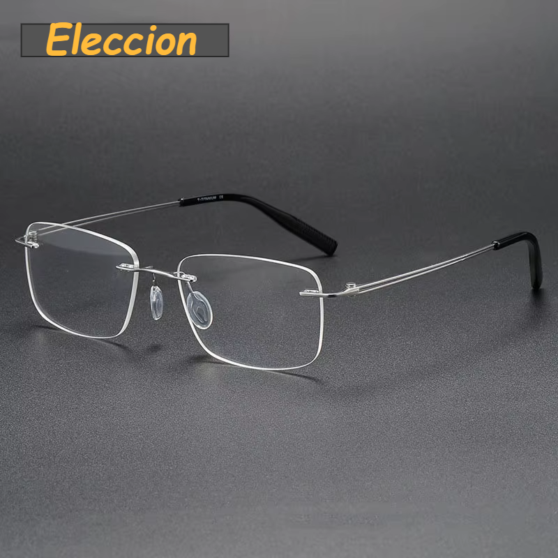 Eleccion Women's Rimless Square Titanium Eyeglasses 40959 Rimless Eleccion Silver