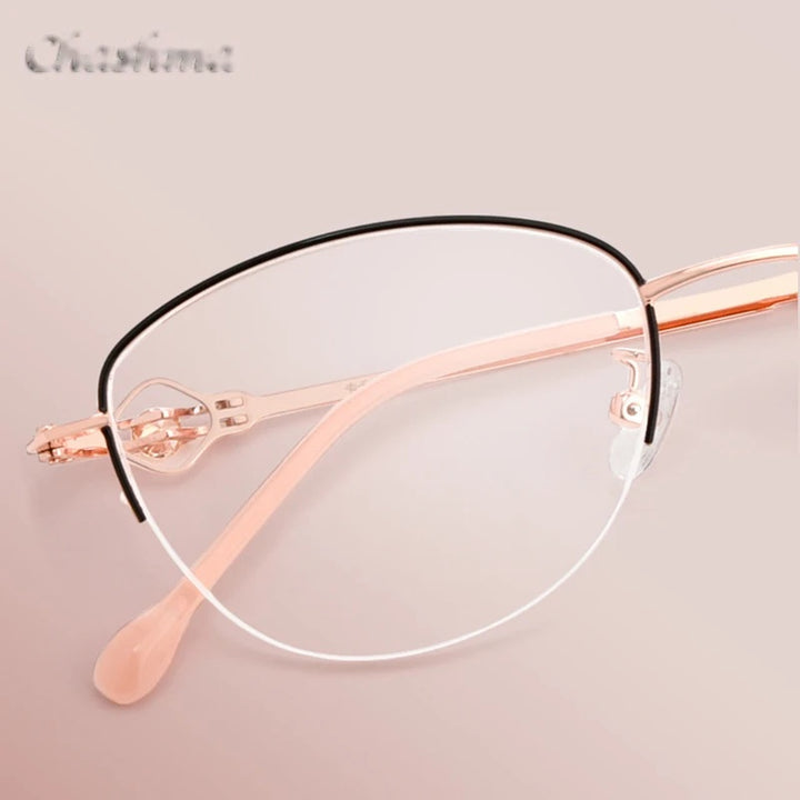 Chashma Ochki Womens Semi Rim Square Cat Eye Stainless Steel Eyeglasses 8025 — view 1 | Chashma Ochki at FuzWeb