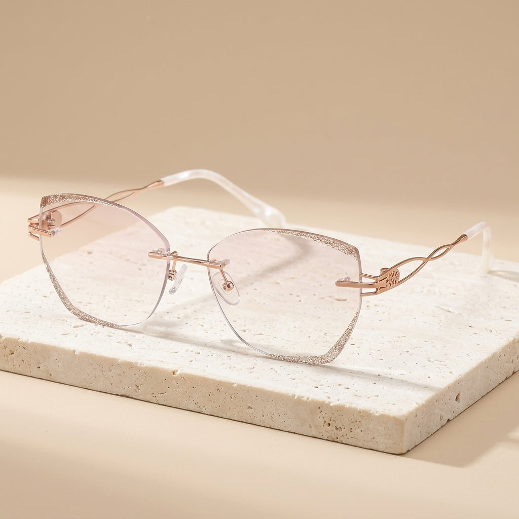 Chashma Ottica Women's Rimless Butterfly Titanium Eyeglasses 880224 - Gold Pink