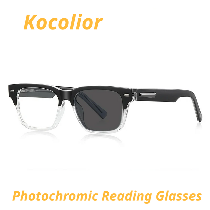 Kocolior Unisex Full Rim Square Acetate Photochromic Reading Glasses 421035