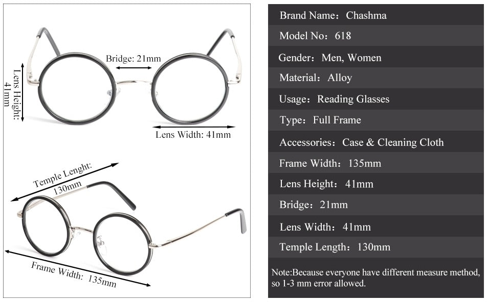 Chashma Ochki Unisex Full Rim Round Alloy Reading Glasses 618 — view 1 | Chashma Ochki at FuzWeb