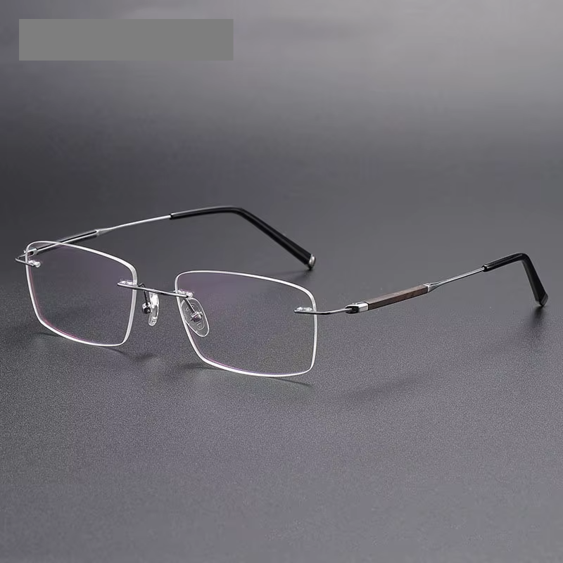 Eleccion Men's Rimless Square Titanium Eyeglasses Rosewood Temples 480958