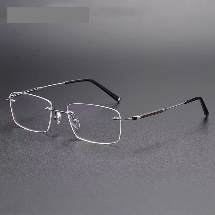 Eleccion Men's Rimless Square Titanium Eyeglasses Rosewood Temples 480958