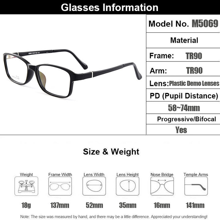 Gmei Unisex Eyeglasses Ultra-Light Tr90 Plastic 4 Colors M5069 — view 1 | Gmei Optical at FuzWeb