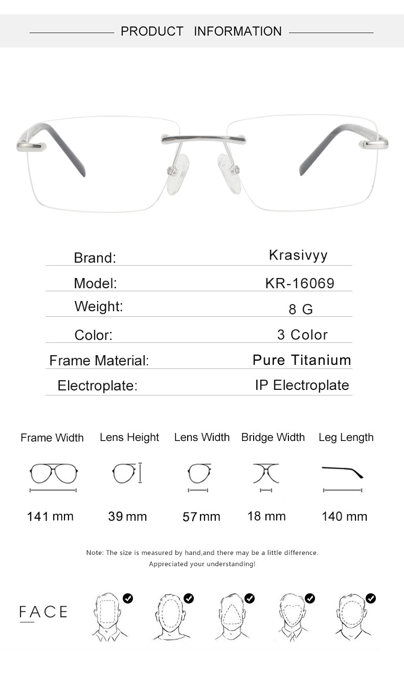 Krasivyy Unisex Rimless Polygon Square Titanium Eyeglasses 716059 — view 1 | Krasivyy at FuzWeb