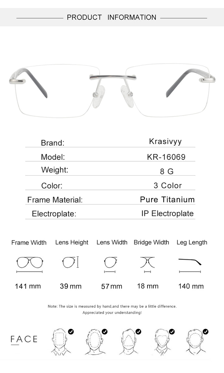 Krasivyy Unisex Rimless Polygon Square Titanium Eyeglasses 716059 — view 1 | Krasivyy at FuzWeb