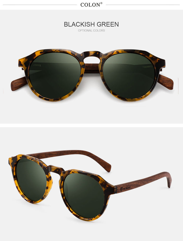 Yimaruili Unisex Full Rim Round Wood Frame HD Polarized Sunglasses 8048 — view 6 | Yimaruili Sunglasses at FuzWeb