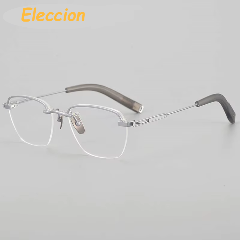 Eleccion Unisex Rimless Flat Top Polygon Titanium Eyeglasses 94423 Rimless Eleccion Silver