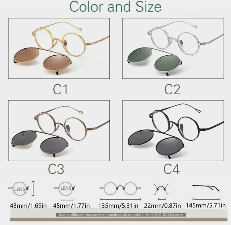 Yujo Womens Full Rim Round Titanium Eyeglasses Clip On Sunglasses 145100 — view 1 | Yujo at FuzWeb