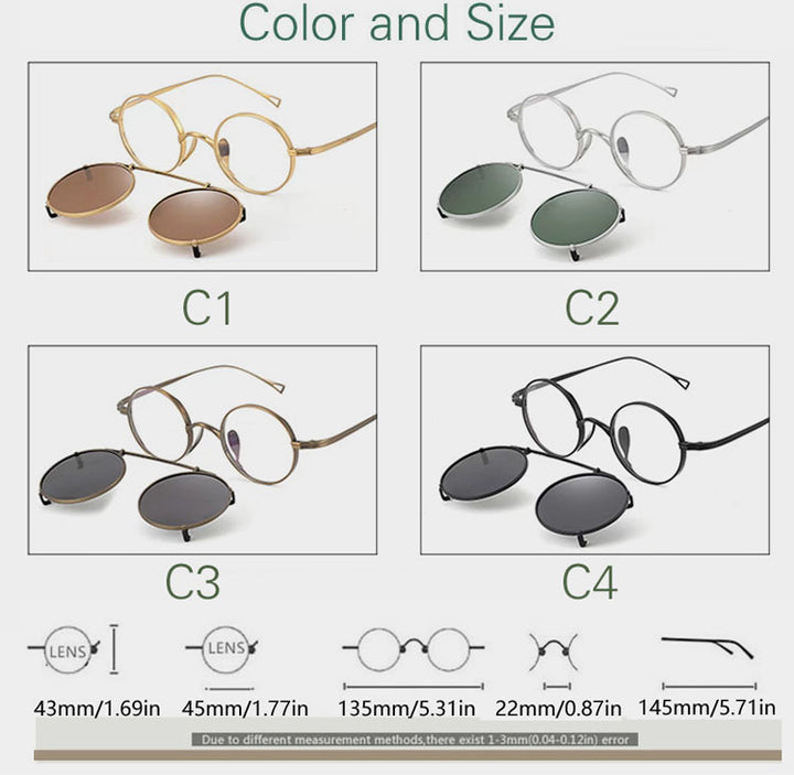 Yujo Womens Full Rim Round Titanium Eyeglasses Clip On Sunglasses 145100 — view 1 | Yujo at FuzWeb