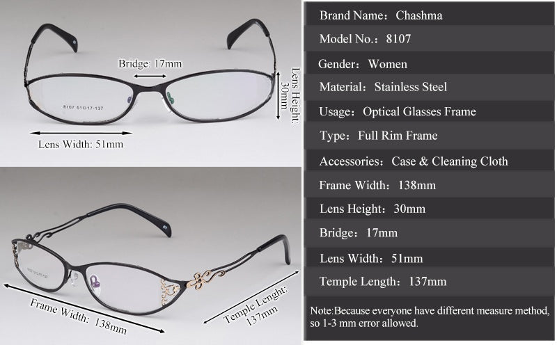 Chashma Womens Full Rim Cat Eye Stainless Steel Frame Eyeglasses 8107 — view 1 | Chashma at FuzWeb