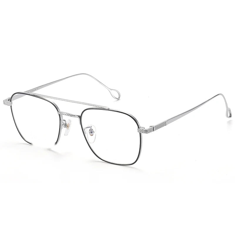 Chashma Ottica Unisex Full Rim Square Double Bridge Titanium Eyeglasses 83654 - Black Silver Frame