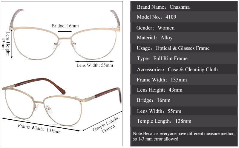 Chashma Ottica Womens Full Rim Oval Cat Eye Alloy Eyeglasses 64109 — view 1 | Chashma Ottica at FuzWeb
