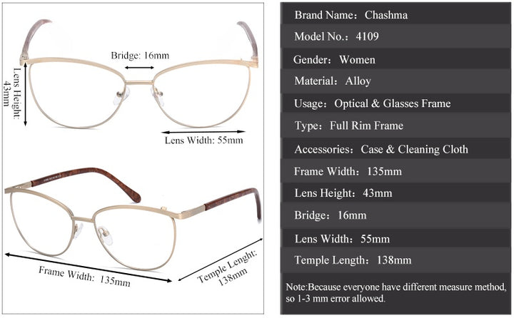 Chashma Ottica Womens Full Rim Oval Cat Eye Alloy Eyeglasses 64109 — view 1 | Chashma Ottica at FuzWeb