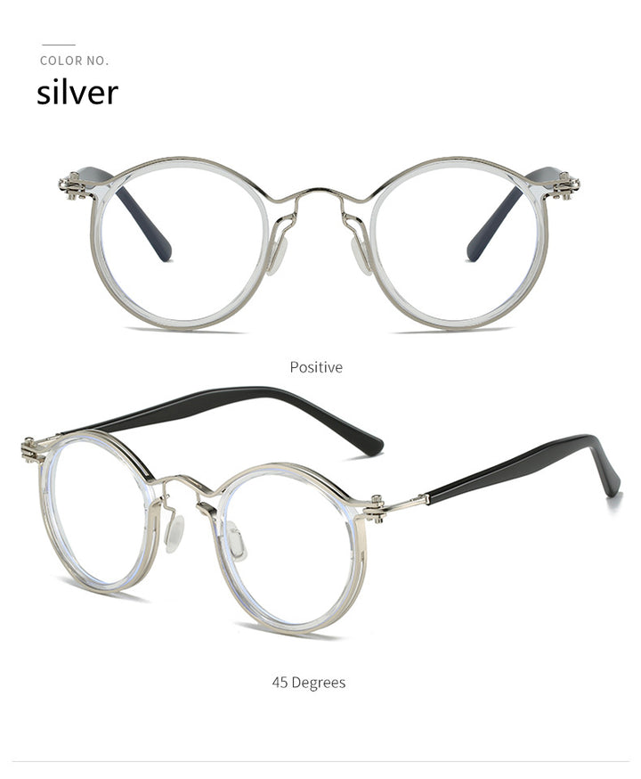 Kocolior Unisex Full Rim Round Alloy Acetate Hyperopic Reading Glasses 2203.