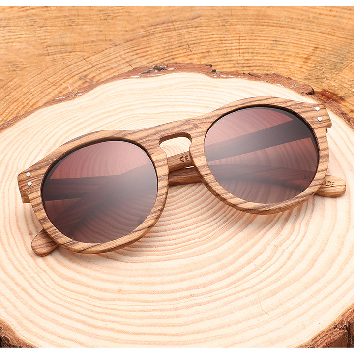 Hdcrafter Unisex Full Rim Round Bamboo Wood Frame Polarized Sunglasses Lw3016.