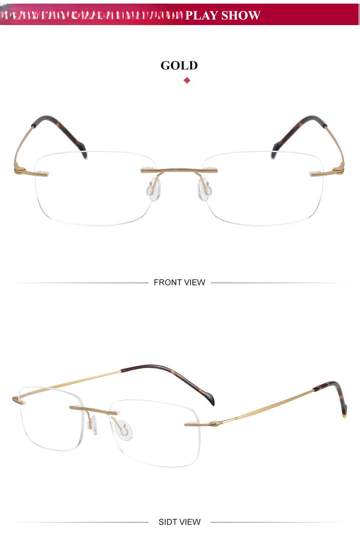 Chashma Unisex Rimless Square Titanium Eyeglasses 816006 — view 3 | Chashma at FuzWeb