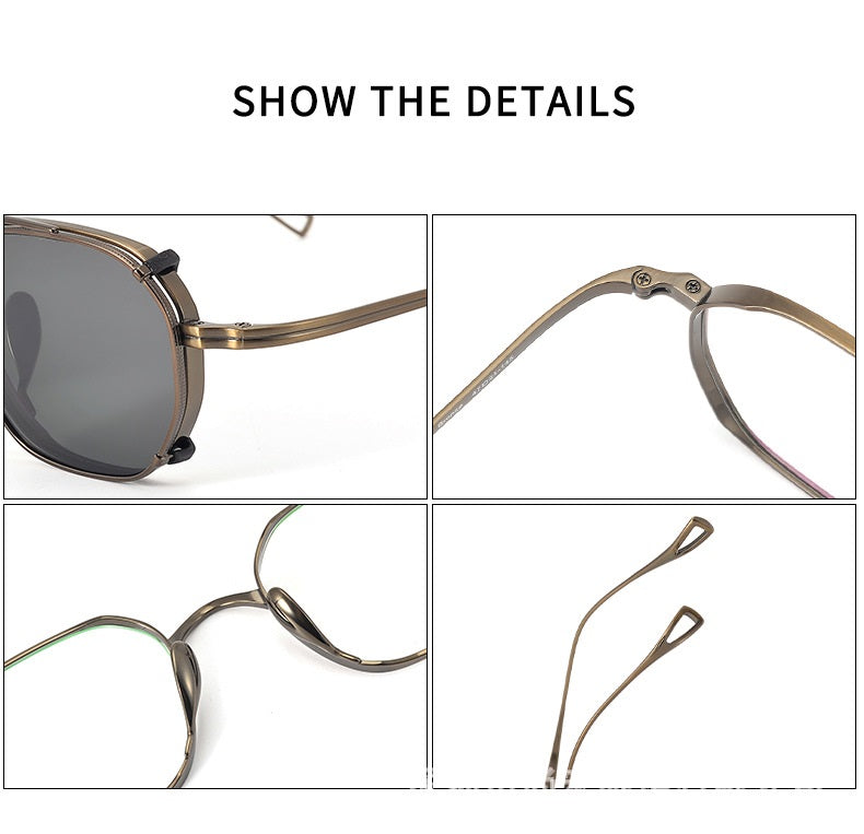 Bobbie Unisex Full Rim Polygon Titanium Eyeglasses Clip On Sunglasses 619917.