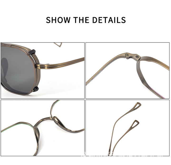 Bobbie Unisex Full Rim Polygon Titanium Eyeglasses Clip On Sunglasses 619917.