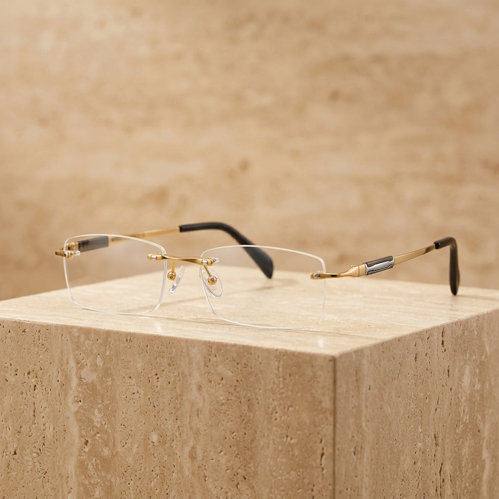 Chashma Ottica Unisex Rimless Square Titanium Eyeglasses 66277 - Gold Studio