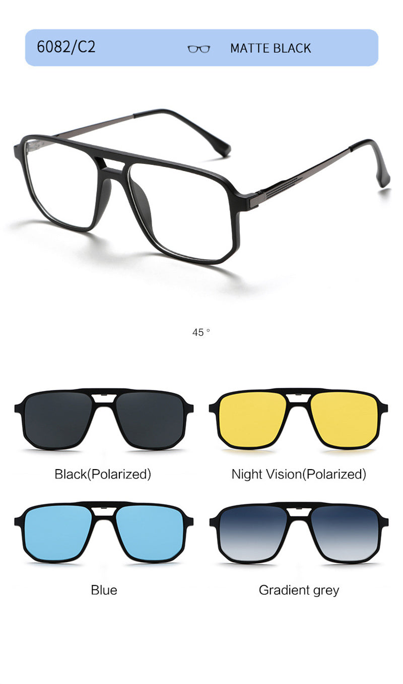Summer Flower Unisex Full Rim Square Double Bridge Alloy Eyeglasses Clip On Sunglasses 60824.