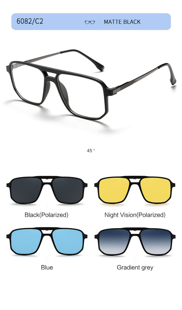 Summer Flower Unisex Full Rim Square Double Bridge Alloy Eyeglasses Clip On Sunglasses 60824.