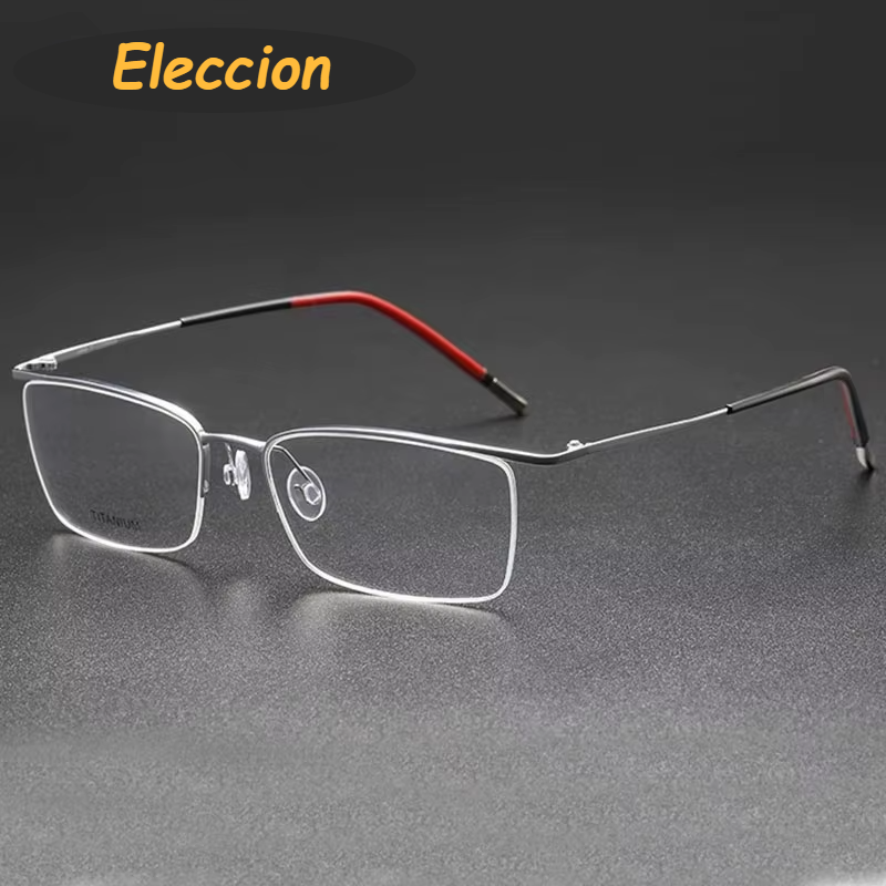 Eleccion Unisex Semi Rim Square Brow Line Titanium Eyeglasses 945502