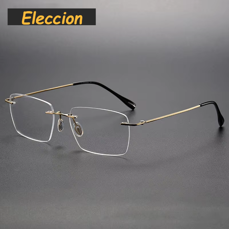 Eleccion Unisex Rimless Square Titanium Eyeglasses 480964 Rimless Eleccion Gold