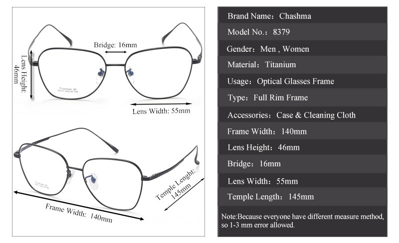 Chashma Ottica Unisex Full Rim Flat Top Oval Titanium Eyeglasses 83794 — view 1 | Chashma Ottica at FuzWeb