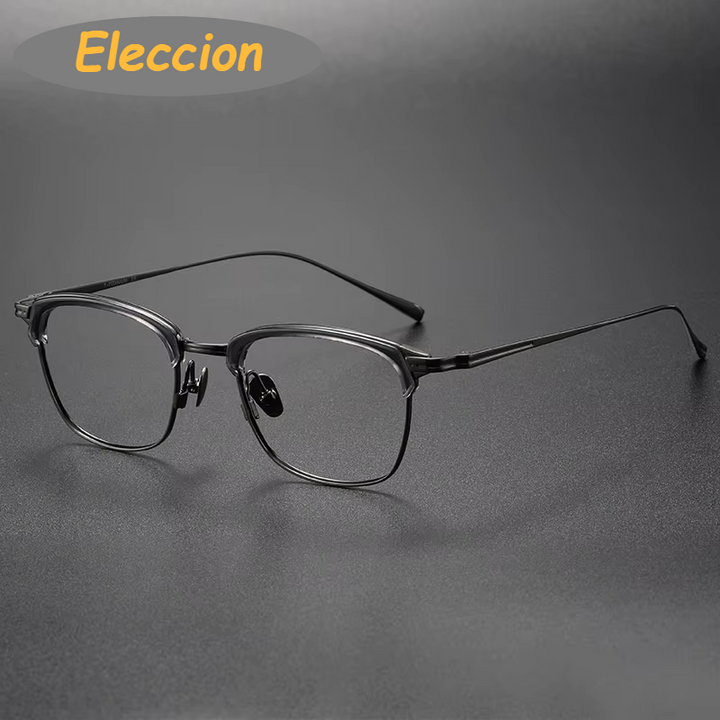 Eleccion Unisex Full Rim Square Titanium Acetate Eyetglasses 94226 Full Rim Eleccion Gray