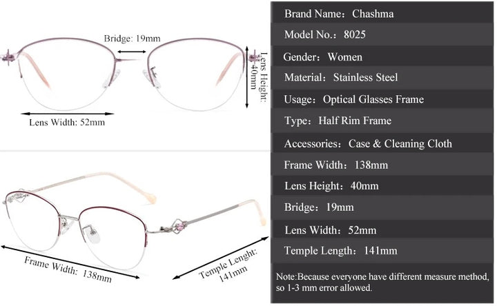 Chashma Ochki Womens Semi Rim Square Cat Eye Stainless Steel Eyeglasses 8025 — view 10 | Chashma Ochki at FuzWeb