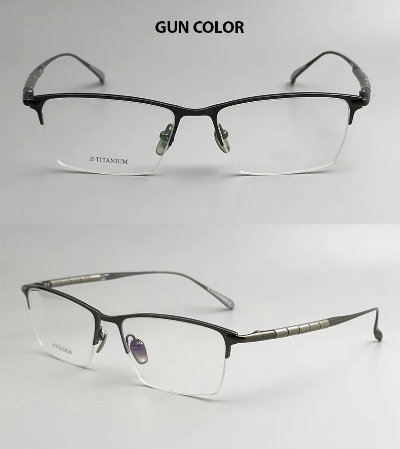 Chashma Unisex Semi Rim Square Brow Line Titanium Eyeglasses 27061 Semi Rim Chashma Gun  