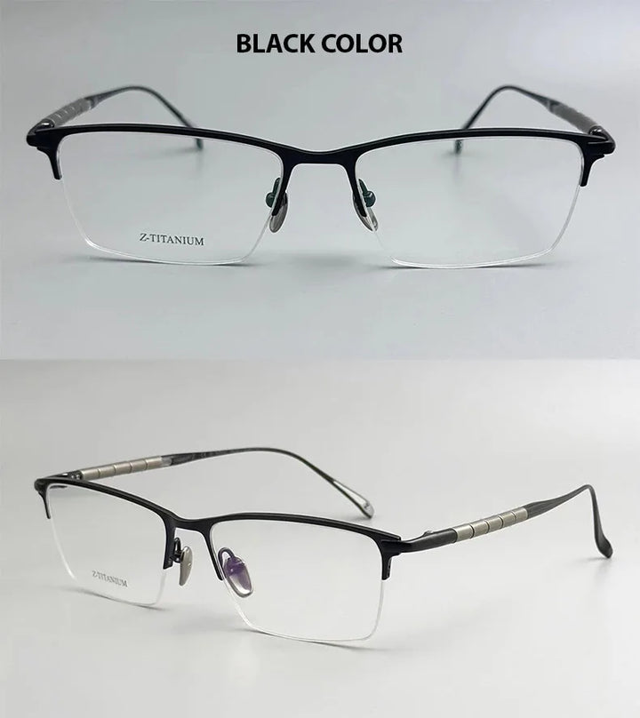 Chashma Unisex Semi Rim Square Brow Line Titanium Eyeglasses 27061 Semi Rim Chashma Black  