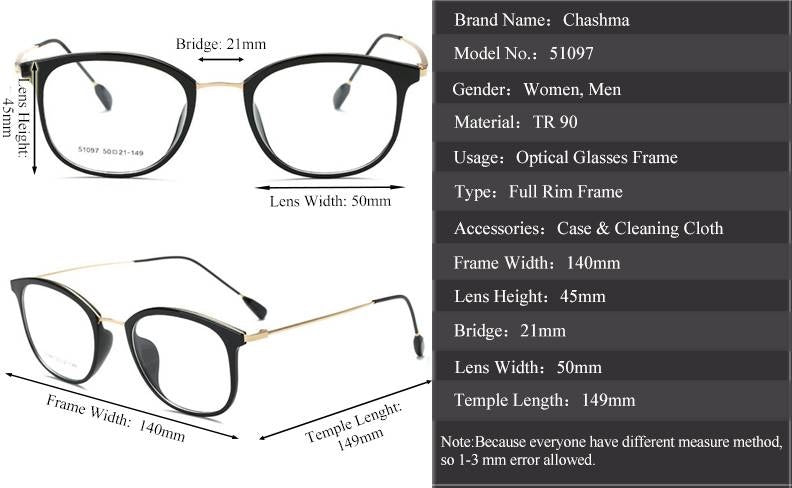Chashma Unisex Full Rim Square Tr 90 Titanium Eyeglasses 851097 — view 1 | Chashma at FuzWeb