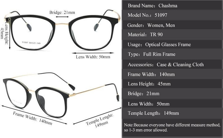 Chashma Unisex Full Rim Square Tr 90 Titanium Eyeglasses 851097 — view 1 | Chashma at FuzWeb