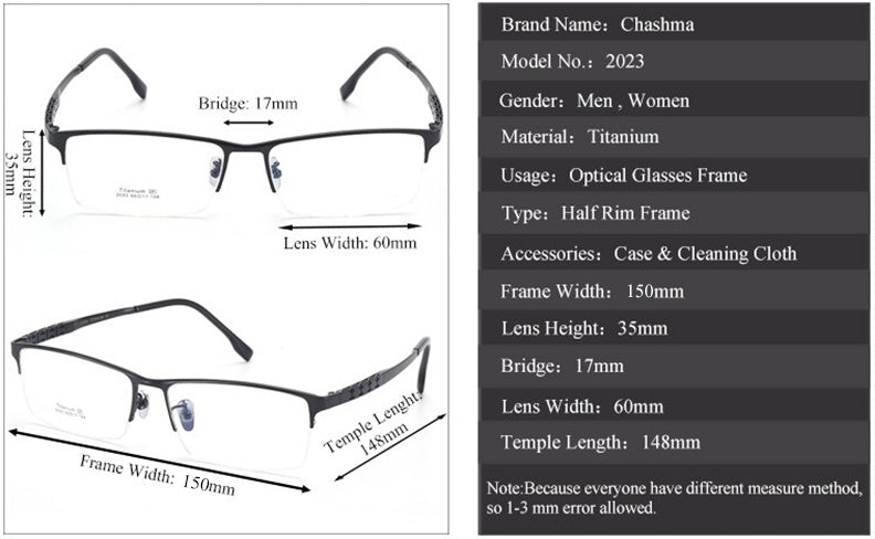 Chashma Unisex Semi Rim Big Square Titanium Eyeglasses 24023 — view 2 | Chashma at FuzWeb